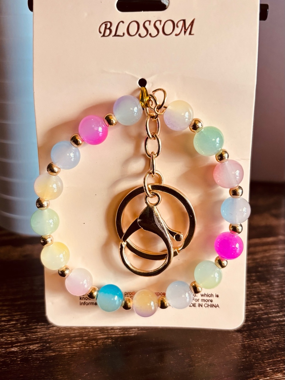 Pastel Beaded Wristlet Bracelet Keychain